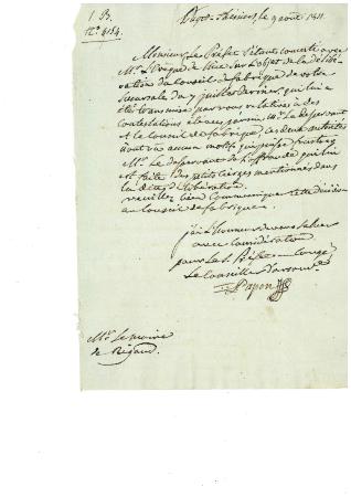 [Lettre du Sous-préfet Papon au maire de Rigaud le 9 août 1811]
