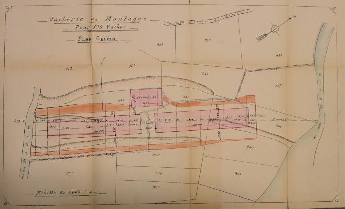 Projet de Vacherie de montagne pour 120 vaches avec fruitières (Roubion) - Plan d'ensemble
