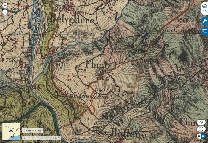 Site du camp de Flaout, détail de la  Carte d'état-major (1822-1860), IGN.