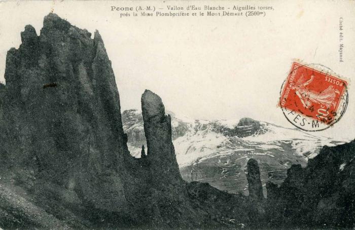 Péone (A.-M.) - Vallon d'Eau Blanche - Aiguilles torses, près de la Mine Plombière et le Mont Démant (2500 m.)